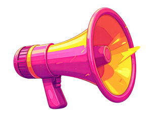 Vibrant pink and yellow megaphone graphic