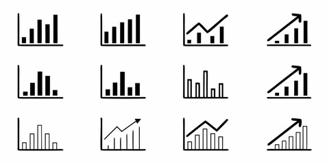 Collection of hand drawn bar graphs and line charts showing growth