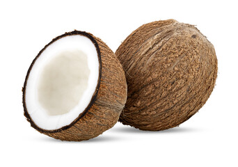 Whole and half coconut isolated on transparent png