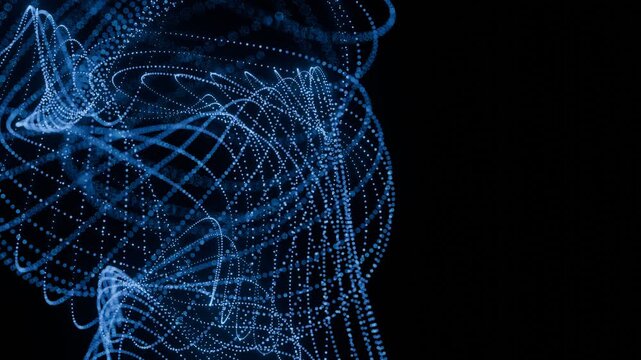 Flowing Particle Waves Forming Abstract Futuristic Shape for Artificial Intelligence, Data Visualization, Neural Networks, and Technology background. Seamless loop. Created using non-AI 3d software. 
