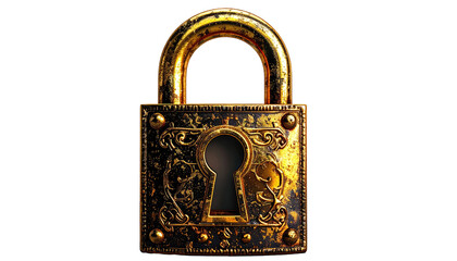Ornate gold padlock on black background