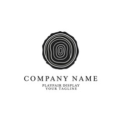 Black and white logo of tree rings.