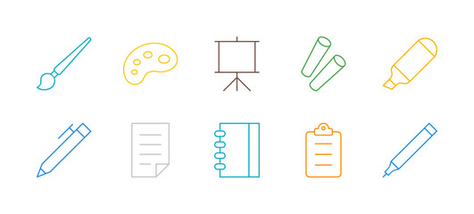 Education Basics Icon Set Flat Colorful Solid Line Bold Line Vector Collection