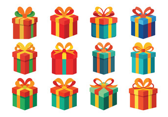 Colorful Gift Boxes Collection with Ribbons and Bows for Celebrations and Holidays