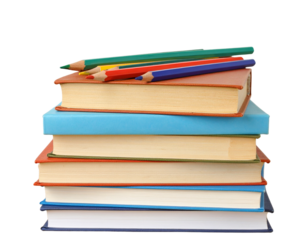 Colorful Pencils Resting on Stacked School Books, Front View Close-Up, Isolated on Transparent Background