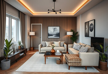 Cozy living room with neutral tones and modern decor for comfortable living