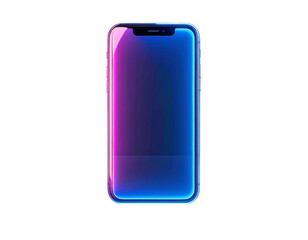  Futuristic Neon Smartphone 3D Render, Front View with Glowing Screen, Isolated on Transparent Background