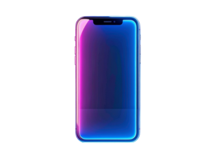  Futuristic Neon Smartphone 3D Render, Front View with Glowing Screen, Isolated on Transparent Background