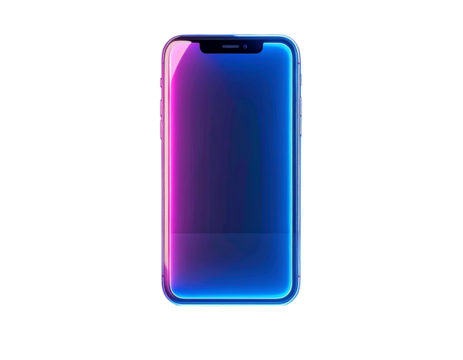 Futuristic Neon Smartphone 3D Render, Front View with Glowing Screen, Isolated on Transparent Background