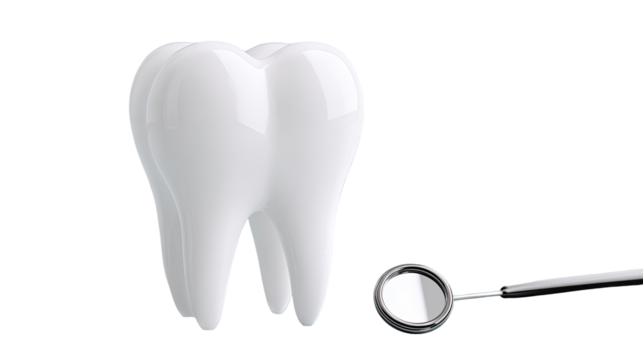 White tooth and dental mirror