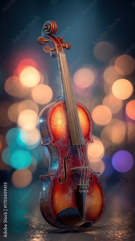 Poster elegant violin close-up with soft bokeh background showcasing craftsmanship and musical instrument a