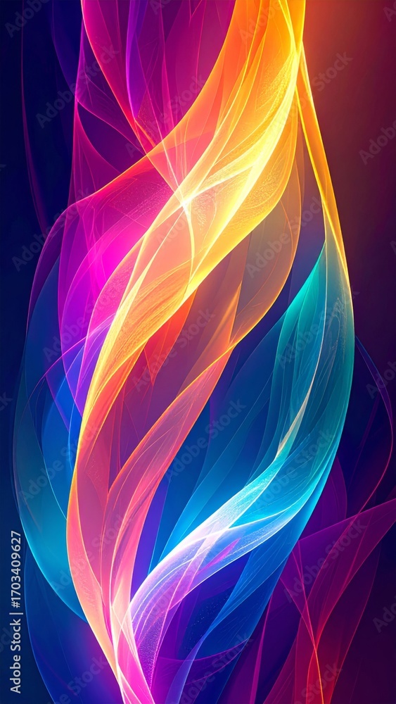 Poster abstract colorful glowing swirls with vibrant patterns on a dark background