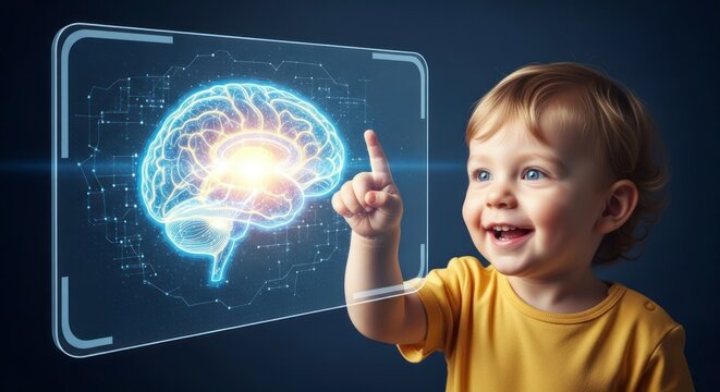 A Spark of Genius: Curious Toddler Interacts with a Luminous Brain Hologram