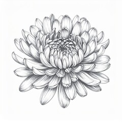 Detailed Monochrome Chrysanthemum Flower Blossom on a White Background