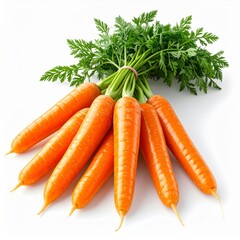 Vibrant Orange Carrots with Fresh Green Tops Bunch on White Background Studio Shot