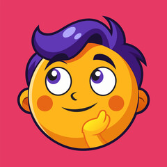 Thinking Face emoji, Yellow emoji face thinking with chin hand raised looking thoughtful and questioning with furrowed brow