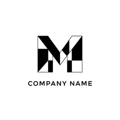 Abstract Geometric Letter M Logo Design in Black and White.