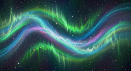 A mesmerizing display of aurora borealis ribbons against a starry night sky, showcasing vibrant colors and flowing patterns.