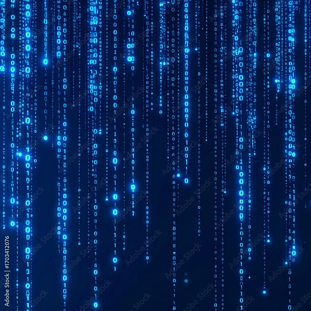 Poster abstract blue binary code matrix falling digit rain background wallpaper