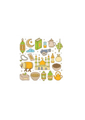 Ramadan outline doodle set vector element.ai