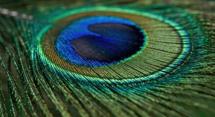 Exquisite peacock feather detail reveals vibrant iridescent blues and greens, showcasing nature's stunning, intricate artistry and delicate textures for luxurious design inspiration.