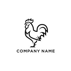 Rooster Logo Design, Simple Line Art, Farm Animal Icon.