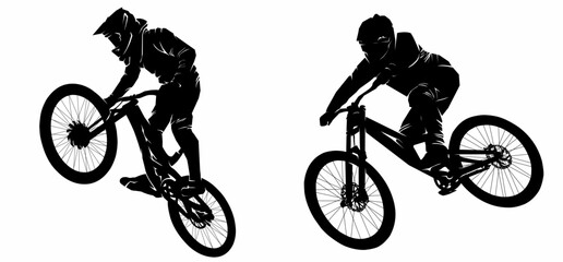 Fototapeta premium Vector art silhouette of cycling and mountain bike sports for bicycle and sports themes.
