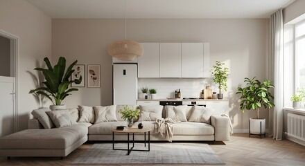 Fototapeta premium Stylish Contemporary Studio Apartment Interior