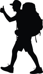 Silhouette hiker giving thumbs up backpack thumb up