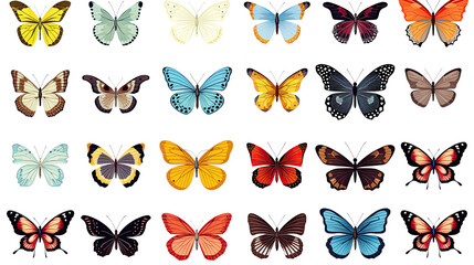 Title: Beautiful Set of Colorful Butterflies Clipart Sticker Collection Isolated on White Background