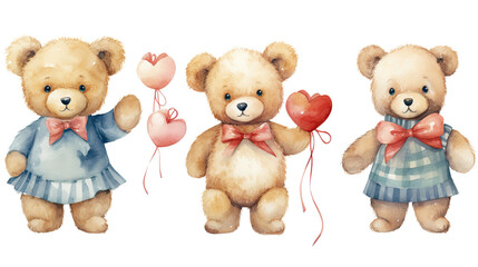 Title: Collection of Cute Teddy Bear Job Illustrations Isolated on White Background