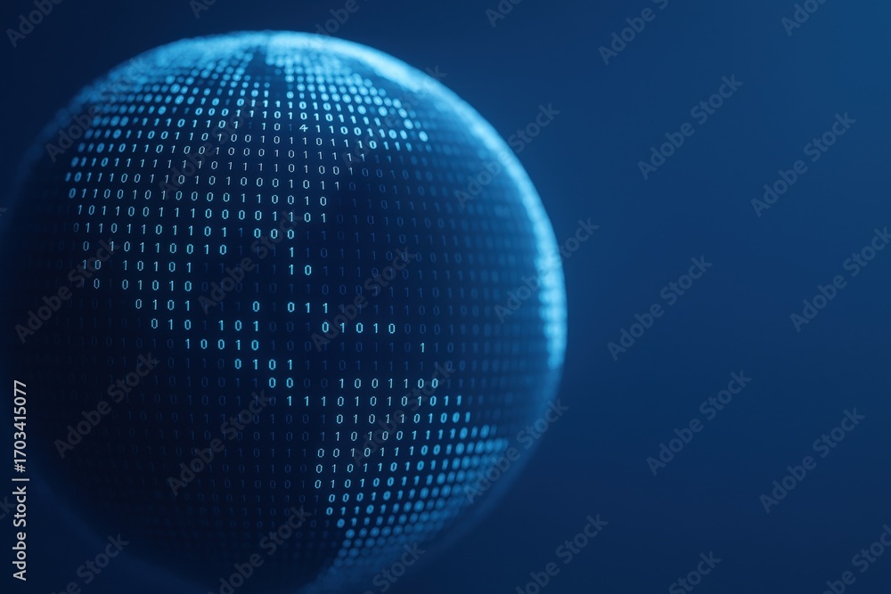 Poster digital globe binary code representation: futuristic global network, data transfer, and connectivity