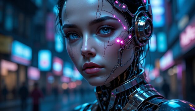 Profile view of a lifelike android with advanced technology