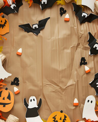 Halloween design with torn cardboard and candy corn