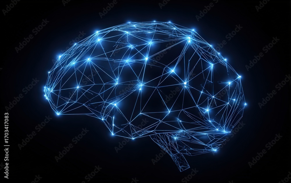 Poster digital brain network: artificial intelligence concept, neural connections, cognitive function, high