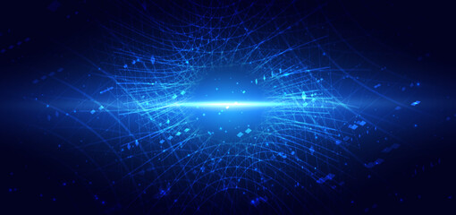Futuristic glowing blue lines neon light ray with on dark blue background. Technology digital concept.