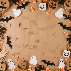 Elegant halloween cardboard collage with spooky pumpkins

