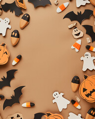 Halloween torn cardboard background with ghost accents