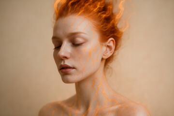 Fire Nymph With Luminous Veins And Flame-Kissed Hair