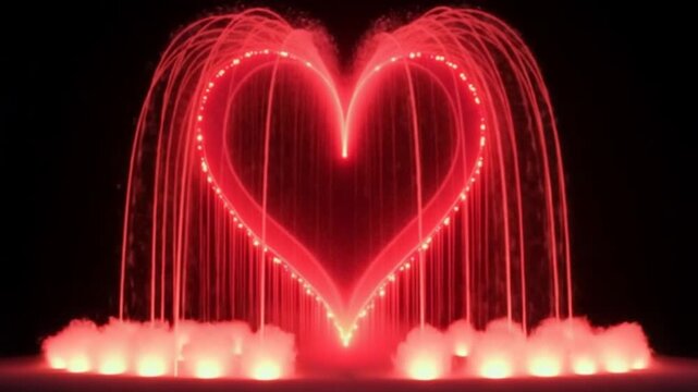 Hearts Fountain For Valentins Day Explode Continuously On Black Background