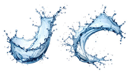 Two vibrant water splashes against a black background