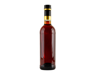  Dark Amber Rum Bottle with Gold Label, Front View, Isolated on White Background