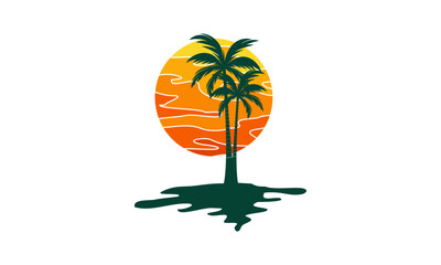Palm tree with sunset logo design