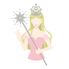Vector art of The “Good Witch of the South” with her dress and magic wand.Reminiscent of the Wizard of Oz and other fairy tales.	