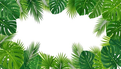 Tropical leaf frame on white background