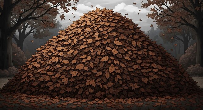 Immense pile of autumnal foliage in a quiet woodland atmosphere