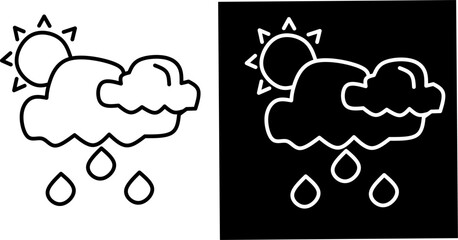 Minimalist weather icon with sun, clouds, and raindrops, symbolizing rainy season, climate, forecast, storm, nature, and changing environmental conditions.