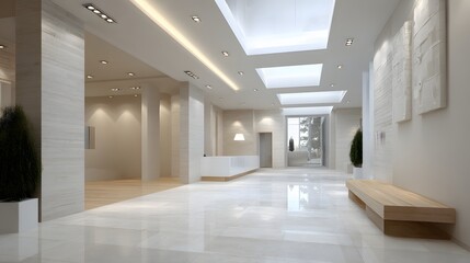 Modern corridor with simple furniture, uncluttered