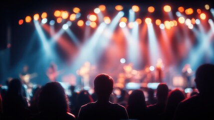 Obraz premium Energetic Concert Performance with Vibrant Stage Lighting and Engaged Audience Spectators Enjoying the Show
