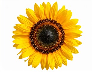 Fototapeta premium Radiant Sunflower with Yellow Petals and Black Center on a Bright White Background